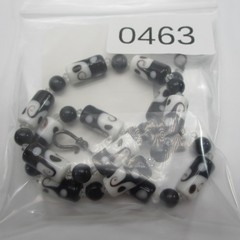 Vintage Glass Beaded Necklace Art Glass Black White 18 Inch