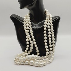 Triple Strand Chunky Simulated Faux Pearl Knotted Necklace Vintage Japan 24 Inch