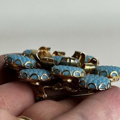 Vtg Mid Century Turquoise Blue Floral Statement Brooch Gold Tone 1960’s Couture