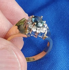 Original EARTH MINED Teal Blue SAPPHIRE DIAMOND Engagement Ring SOLID 14K GOLD 9