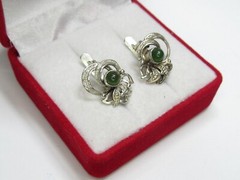 Vintage USSR 875 silver earrings, star, nephritis 3,73 gr.