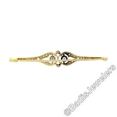 Antique Edwardian Platinum Top 18k Gold 0.55ctw Diamond Milgrain Bar Pin Brooch