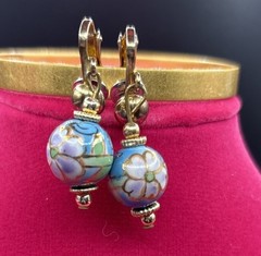 CLOISONNE GORGEOUS GENUINE ENAMEL FLOWER ROUND clip on EARRINGS