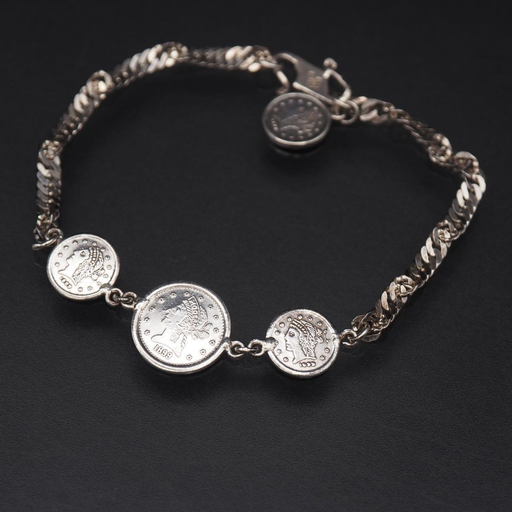 Vintage Silver Engraved CoinDesign Bracelet, 17.5cm Not specified