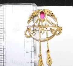 0.80ct Rose Cut Diamond Ruby 925 Sterling Silver Antique Look Wedding Brooch Pin