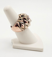Brutalist Modernist Spike Geometric Pyramid Quilt Dome Mix Metal Tone Ring 6.5
