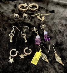 Lot of 7 Pairs of Vintage to Now Silver Tone Drop Dangle Hoop Pierced Earrings