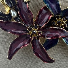 Vintage Kenneth Lane Statement Necklace Gold Tone Purple Lily Flower KJL 16”