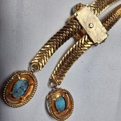 Vtg Unsigned Jomaz ? Lariat or Slider Necklace w Turquoise Blue Rhinestones 185