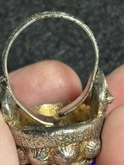 Vintage Large Chinese Blue Inlay Stone Ring Expandable Silver Toned