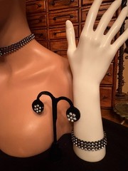 1950s Rhinestone and Black Plastic Jewelry Set is Chic and Stunning Vintage