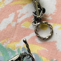 Vintage Black Cabochon Panel Link Bracelet Toggle Clasp Silver Tone Gothic Boho
