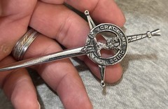 Vintage Pewter “Grace Me Guide” Kilt Pin Marked Forbes Sword Brooch
