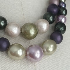 Vintage 1960’s Purple Lavender & Green Faux Pearl Double Strand Necklace