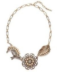 Vintage Allison Reed Gold Silver Filigree Statement Necklace Crystal Accents