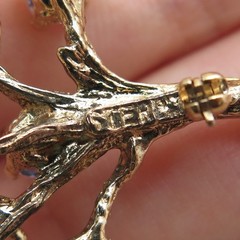 925 Sterling Silver Gold Plated Vintage Real Multi-Color Gem Tree of Life Brooch