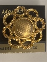 Vtg Monet Gold-tone Rope Knotted Checkered Center Brooch On Original Card