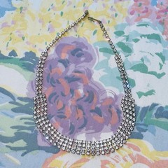 Vintage 1950s Clear Glass Rhinestone Choker Necklace Silver Tone 15.5 Inches