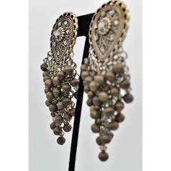 Vintage Statement Crystal Beaded Fringe Clip On Earrings Dangle Waterfall BinBB