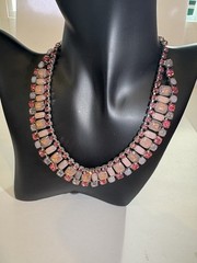Vintage Juliana Style Pink Art Glass Rhinestone Statement Necklace Silver Tone