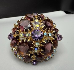 Juliana D&E Book Piece Brooch Pin Shades Of Purple AB Rhinestone 2″ Ref #550 VTG