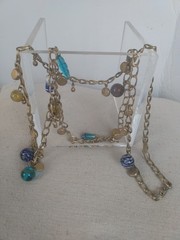 VTG Darcy Lee Gold Tone Multi Color Glass Charm Beaded Chain Necklace