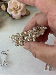 Vintage JULIANA D&E Clear AB Bead Gold Tone Cha Cha Leaf Pin Brooch + 2 Earrings