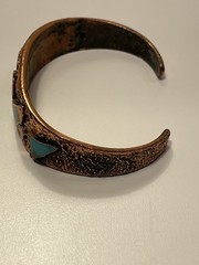 Vtg Bell Trading Post Solid Copper & Turquoise Corinthian Cuff Bracelet Made USA