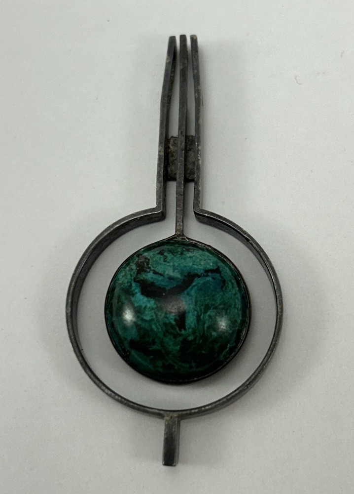 Vintage Israel Modernist Sterling Silver Eilat Stone Pendant 930 signed azurit