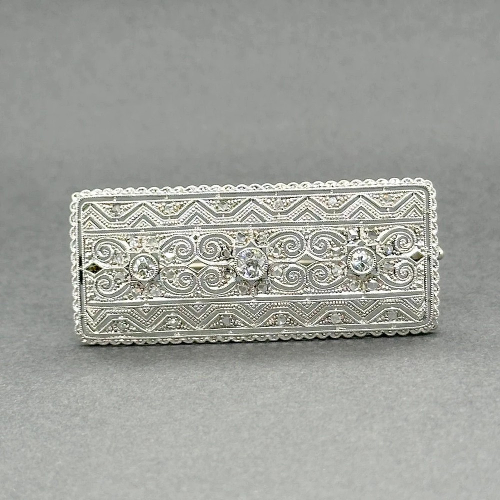 Estate Edwardian 18K White Gold 0.57ctw I-J/SI1-2 Diamond Brooch