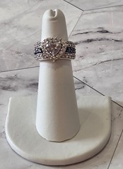 VINTAGE Blue & White CZ 925 Silver Always & Forever Bridal Wedding Ring sz 5