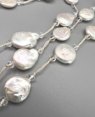 Vintage 3 Strand Freshwater Coin Pearl Necklace Clear Spacer Magnetic Clasp