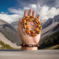 Vintage Style Ethnic Indo/Tibet Tribal Theme Silver Capped Amber Resin Necklace