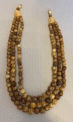 Antique Asian Hand Carved Lotus Bead Necklace Triple Tiered Dyed Bovine Bone