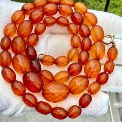 Antique Königsberg Baltic Amber Necklace, Faceted Graduated Beads, Natural Amber