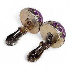 VTG Retro Vibrant Purple Cabochon & Brass Clip-on Statement Earrings Hong Kong
