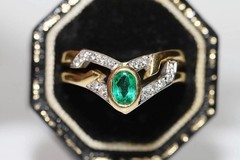 2.1Ct Art Deco Style Oval Lab Created Emerald & Diamond Wedding 14K Gold FN Ring
