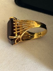 Vintage 1970s Stamped 18K H.G.E. Faux Amethyst Cocktail Ring Size 9