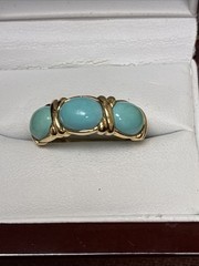14k Yellow Gold 3 Stone Turquoise Band Ring Sz 6 Weighs 3.3 Grams