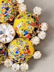 Vintage Verified JULIANA Millefiori Brooch & Earring Set, Yellow Harlequin Multi