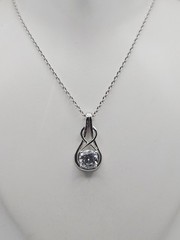 Sterling Silver Vintage 1.00ct CZ Double Looped Teardrop Pendant Necklace 21″