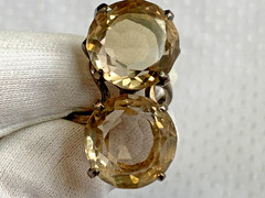 Vtg Ring Size 5.25 Band Costume Jewelry Round Smoky Quartz Look Stones *READ*