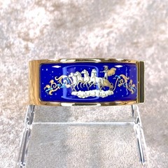 Vintage Hermes Clic Clac Bangle Bracelet Blue Enamel Angel White Horse Size PM