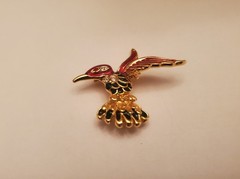 Hummingbird Brooch Features Gold-Tone Finish With Red And Black Enamel Detailing