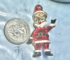 Grinch Santa Claus – Blue Rhinestone eyes/Red/Black enamel Brooch/Pin, 2″