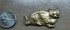 Vintage Raw Brass Sleeping Long Hair Cat Stamping 35x20mm Flat Back Jewelry Find