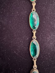 Stunning Antique Art Deco Emerald Green Glass Panel Link Bracelet 1930’s