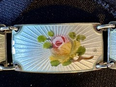 Vintage Finn Jensen Norway Gold Washed Sterling Silver Guilloche Enamel Bracelet