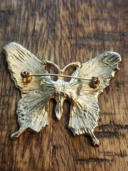 Vintage Butterfly Brooch features a Gold Tone Base w/ Enamel- Blue Green Purple