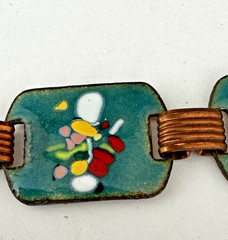 Vintage Ladies Enamel Over Copper Link Panel Bracelet 7″ Bright Color